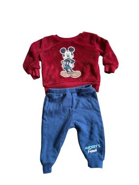 3/$25 Disney Baby Mickey Mouse Fleece Outfit Set 3-6M Red Blue Cozy Matching Set